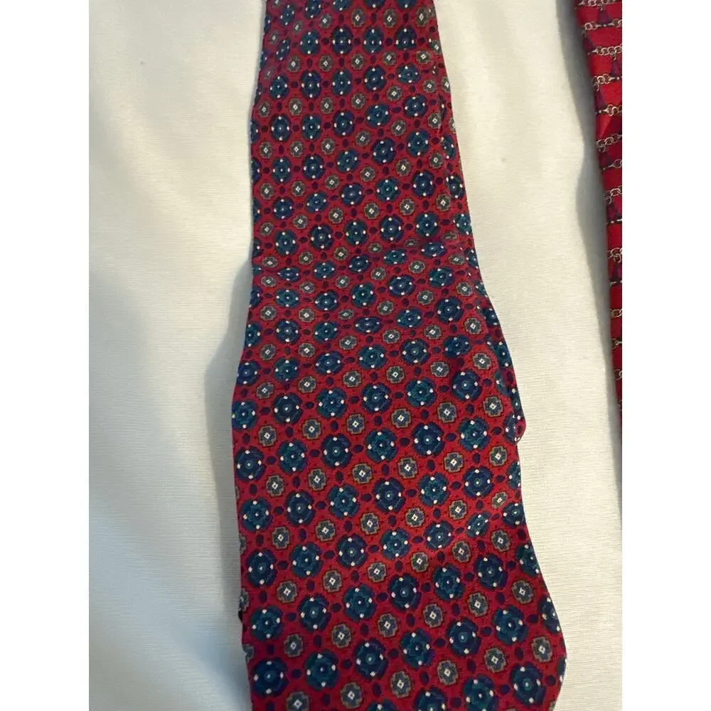 Fumagalli’s‎ Vintage 100% Silk Red Preppy Chain Floral Lot of Ties